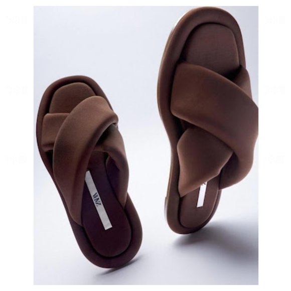 5/$100 SALE - ZARA Quilted Brown Sandals - Picture 1 of 8